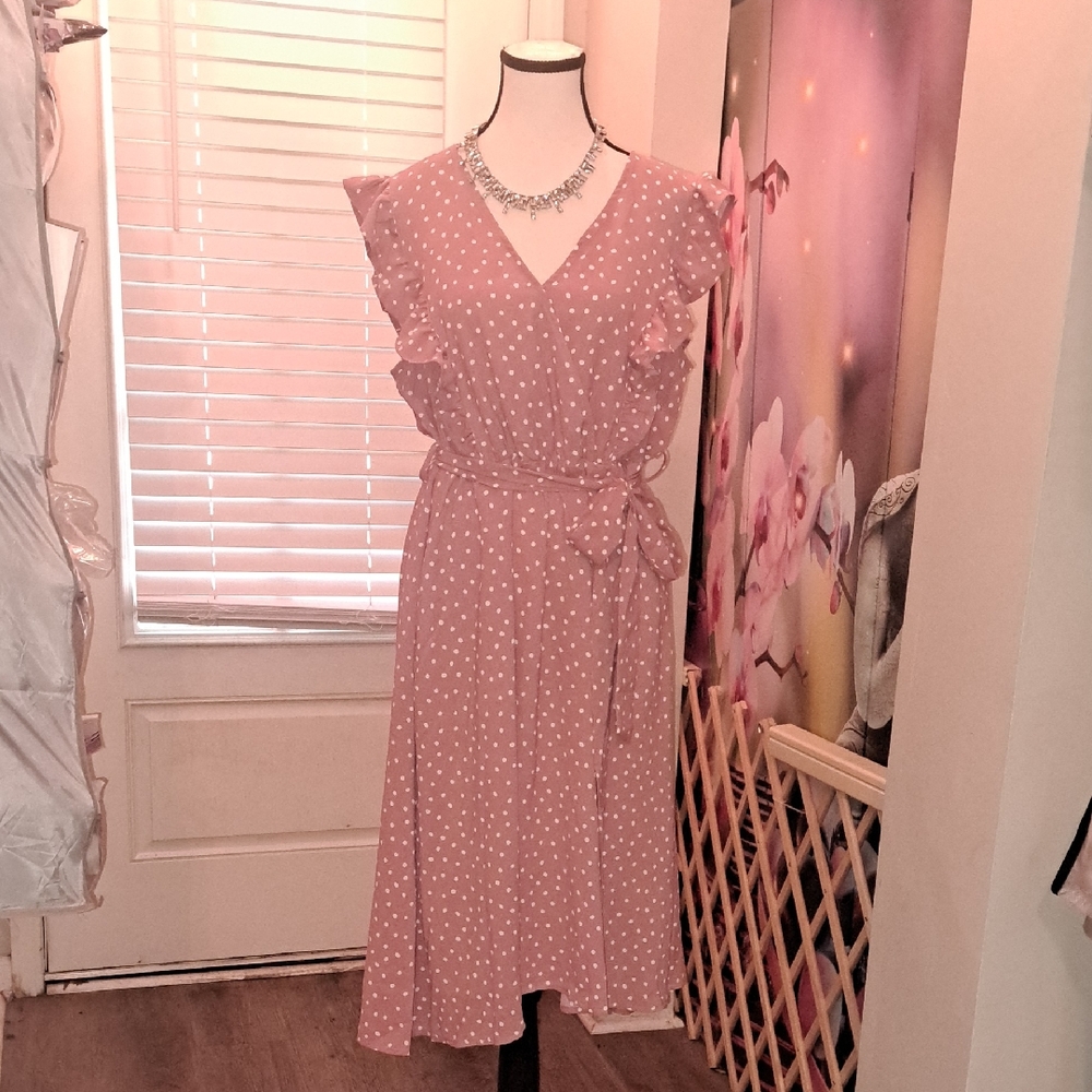 BloomChic Dusty Rose Polka Dot Midi Dress